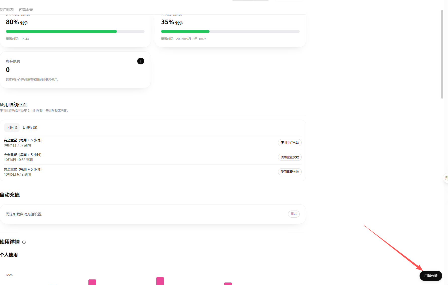 打开 Codex 额度使用页面